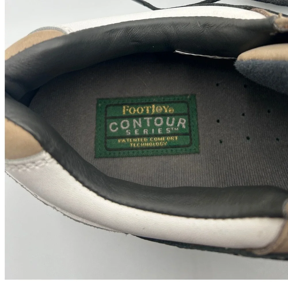 FootJoy Contour Series Mens 11 N White Black‎ Tan Leather Golf Shoes 54174